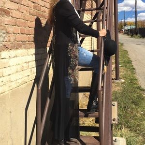 Long cardigan with lots of detail!